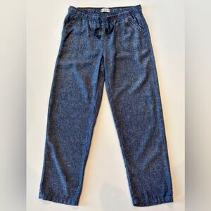 da-sh Linen Blend Boho Denim Blue Straight Leg Pants Small Drawstring Pockets